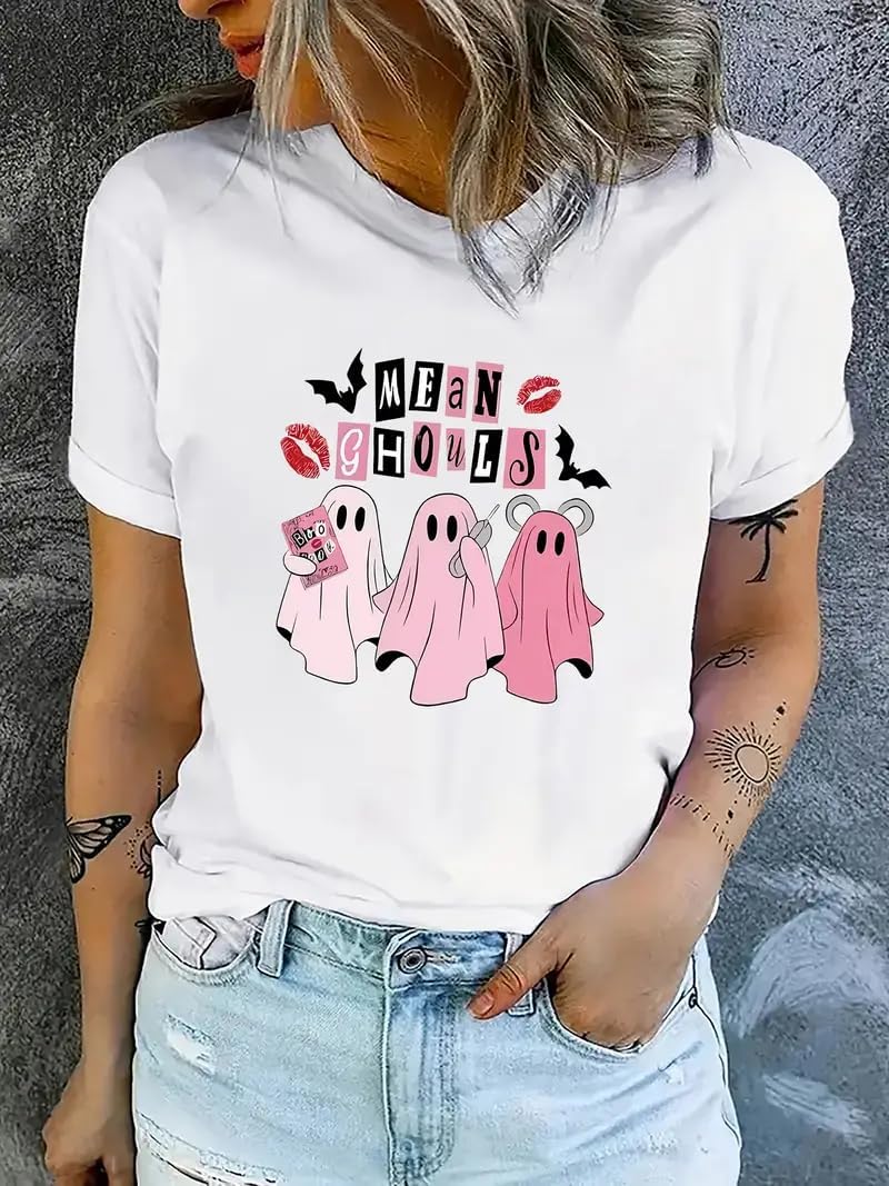 Mean Ghouls Cute Pink Ghost Halloween Funny Lets Go Ghouls T-Shirt